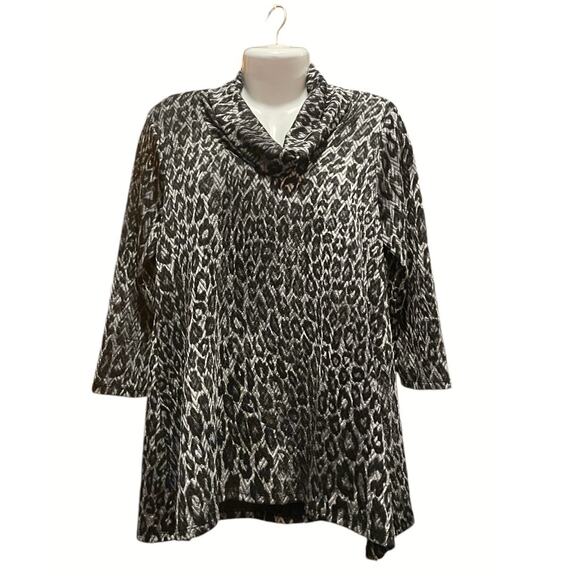 Ruby Rd. Womens Blk/Silver Animal Print Textured Knit Cowl Neck Pullover Size S - Picture 1 of 9